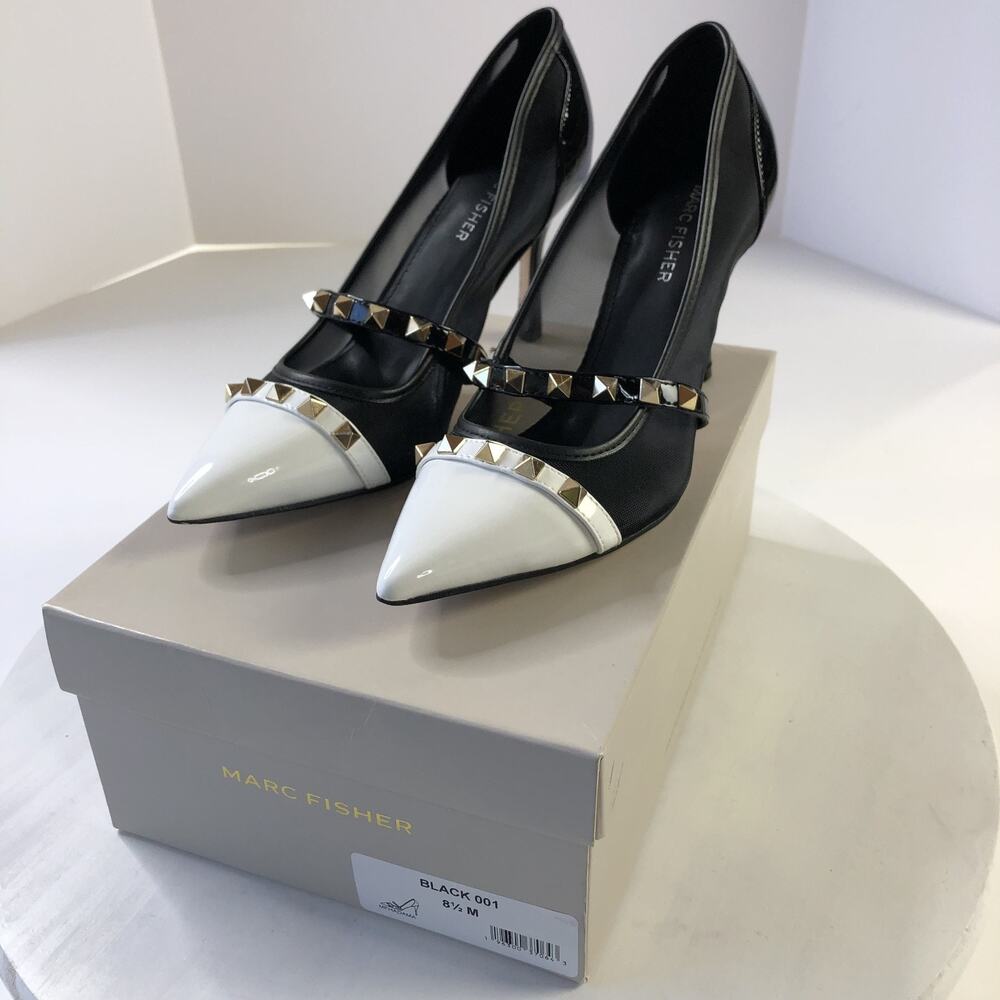Marc Fisher NEW 8.5M Stiletto Studded Patent Leather Pointed Toe Heels Black - Picture 2 of 13